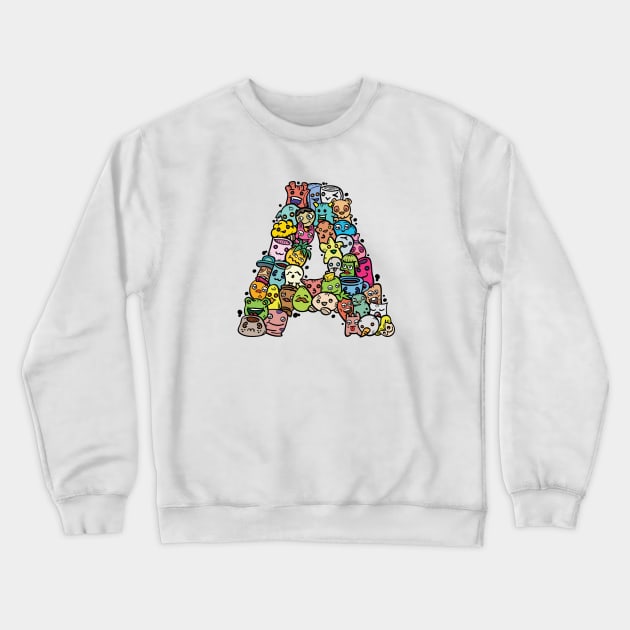 Alphabet Monster Doodle Letter A Monogram Crewneck Sweatshirt by Irene Koh Studio